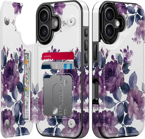 Vista 19 de FUNMIKO Funda tipo cartera para iPhone 13 con tarjetero, bloqueo RFID, protección de grado militar y obras de arte impresas con rayos UV, cierre