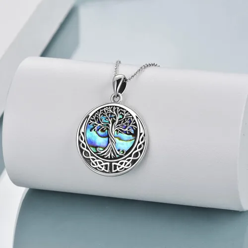 Vista 4 de Collar de árbol de la vida de plata de ley 925 collar con colgante de nudo celta para mujer