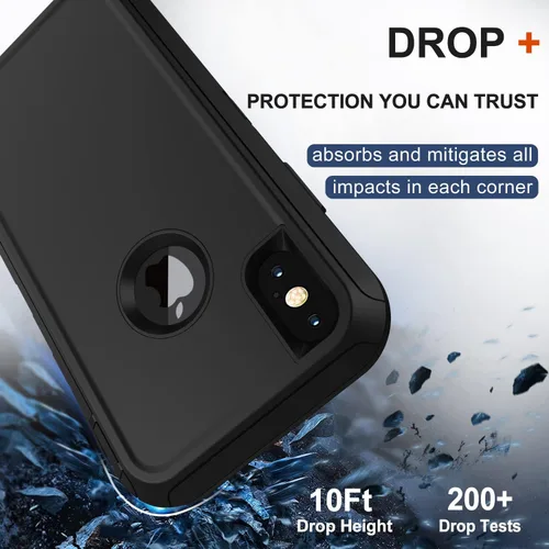 Vista 4 de Funda para iPhone X, iPhone Xs con funda de clip para cinturón, 2 protectores de pantalla, grado militar, a prueba de golpes, resistente, a prueba