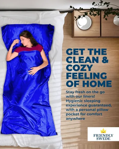 Vista 4 de The Friendly Swede Sleeping Bag Liner - Cold Weather Microfiber or Ultralight Polyester Adult Sleep Sack in 3 Sizes- for Hotel and Camping Sheets