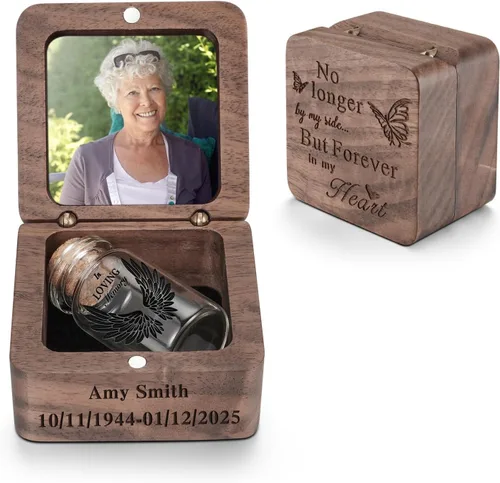 Vista 14 de SOITIS Urnas pequeñas para cenizas humanas, recuerdo de acero inoxidable, mini urnas para cenizas humanas, caja de madera para compartir cenizas