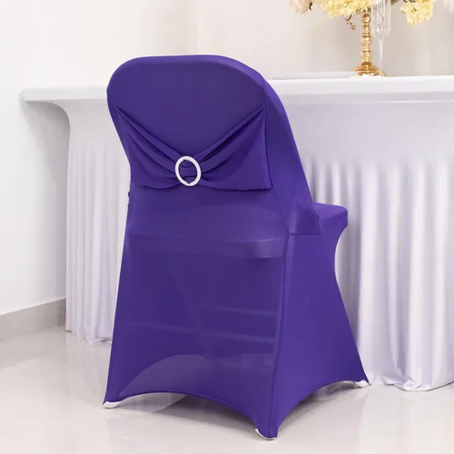 Vista 21 de Efavormart - Funda para silla de banquete de elastano beige con banda de hebilla de diamantes de imitación plateados, funda elástica para silla