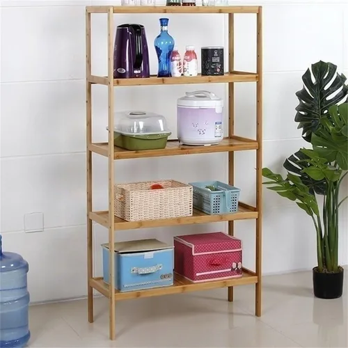 Vista 14 de Estante de almacenamiento de madera maciza con estantes ajustables, estante de almacenamiento de bambú de varios niveles para cocina, sala de estar