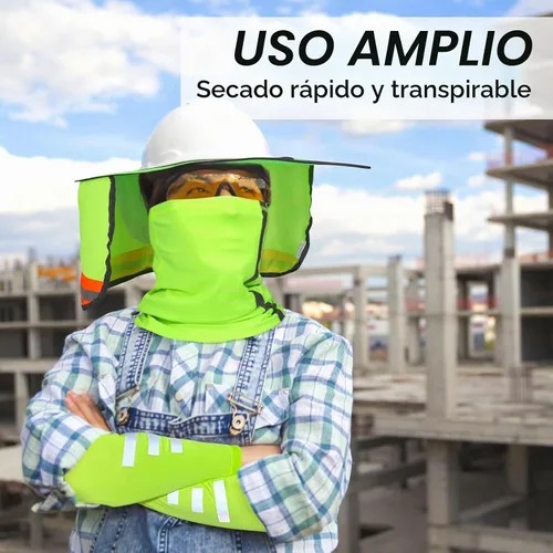 Vista 7 de Parasol de sombrero duro con visera de ala completa, protege tu cuello del sol, accesorios de construcción para hombres para sombreros duros Verde