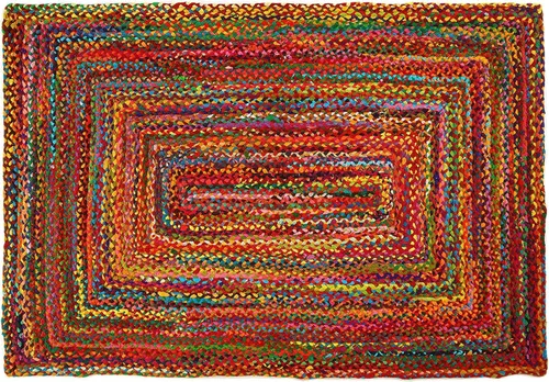 Vista 12 de GRUHUM Alfombra rectangular de algodón de yute de 2 x 3 pies, tejida a mano, natural, estilo granja bohemio para sala de estar, dormitorio, cocina