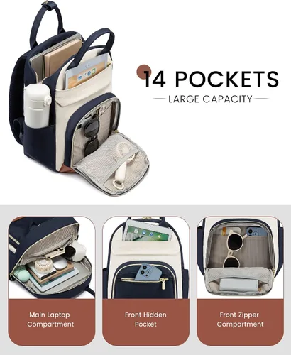 Vista 2 de LOVEVOOK Mini mochila para mujer, elegante mochila impermeable, Drak Azul-beige-marrón, Mochila