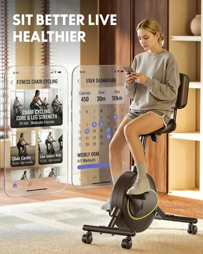 Vista 6 de FLEXISPOT Bicicleta de ejercicio con escritorio 2D, bicicleta bajo escritorio que ahorra espacio con escritorio removible, bicicletas estacionarias