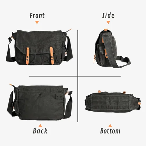 Vista 4 de Gootium Bolsa de mensajero de lona – Bolso de hombro vintage de 16 pulgadas para laptop, estilo mensajero, bolsa de trabajo para campus