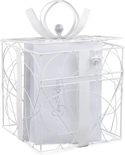 Vista 4 de Simplicity Caja de tarjeta de boda de metal blanco, 8.5 '' L x 9'' W x 11.2'' H Simplicity - Caja para tarjetas de boda