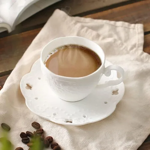 Vista 7 de Taza tazas de cerámica taza de café conjunto blanco pequeño real lujo vintage taza de té platillo boda flor tazas de café taza de café