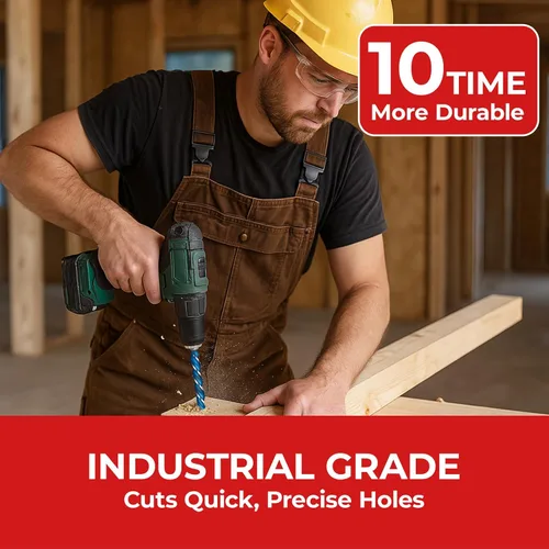 Vista 8 de Broca de barrena para madera de 1-1/4" x 12" - Broca de barrena extra larga de 3 flautas para madera, acero de alto carbono con vástago de 3/8