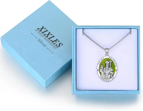 Vista 7 de XIXLES Saint Patrick Necklace for Men 925 Sterling Silver St Patrick Necklace Catholic St Patrick Medal Medallion Pendant Necklaces Amulet
