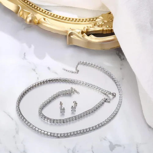 Vista 4 de BriLove Conjunto de aretes colgantes para mujer, diseño de lágrima y circonita cúbica, 8 unidades, collar en Y, collar en Y, Zirconia cúbica Latón
