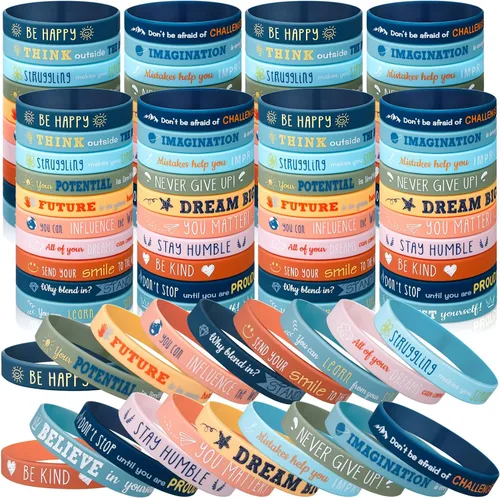Vista 9 de Bucherry 120 pulseras de silicona motivacionales a granel inspiradoras de goma unisex con citas positivas para estudiantes, profesores, aula, Negro