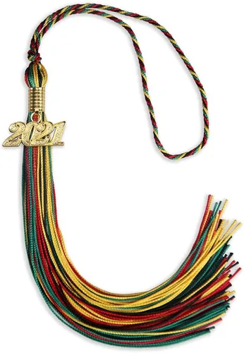 Vista 140 de Endea Graduation Borla mixta de triple color con gota de fecha dorada (negro/dorado/blanco, 2021)