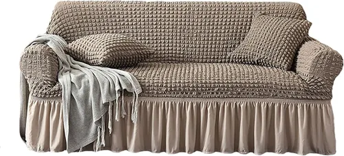 Vista 8 de Funda para sofá de 1 pieza para sofá de 1, 2, 3, 4, con falda, duradera, lavable, de alta elasticidad, fácil ajuste, protector universal de muebles