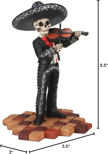 Vista 2 de Esqueleto masculino cráneo negro Mariachi banda violín estatua