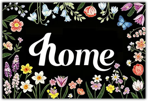 Vista 7 de Felpudo con texto en inglés «Bless This Home and All Who Intre», diseño floral de bienvenida, decoración de baño