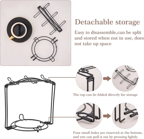 Vista 4 de Soporte para tazas de té, tazas de café y platillos, estante de almacenamiento plegable de metal para taza de espresso y capuchino, color negro