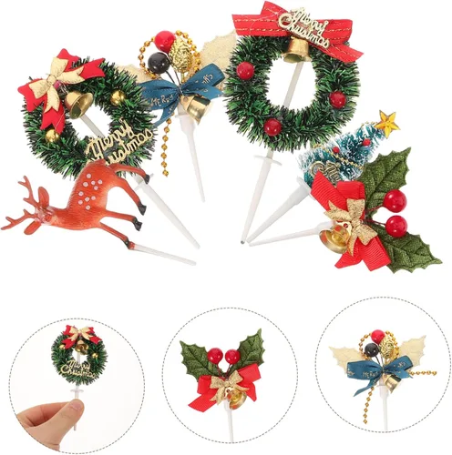 Vista 5 de Didiseaon 12 piezas de decoración para tartas de Navidad, corona, cupcakes, decoración para tartas, cocteles, decoración de cupcakes, hoja, árbol