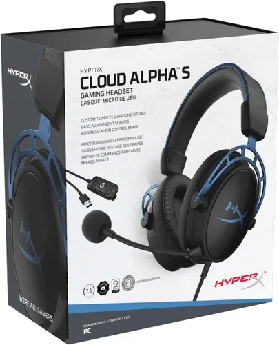 Vista 13 de HyperX Cloud Alpha S - Auriculares para juegos de PC, sonido envolvente 7.1, graves ajustables, controladores de doble cámara, mezclador de chat