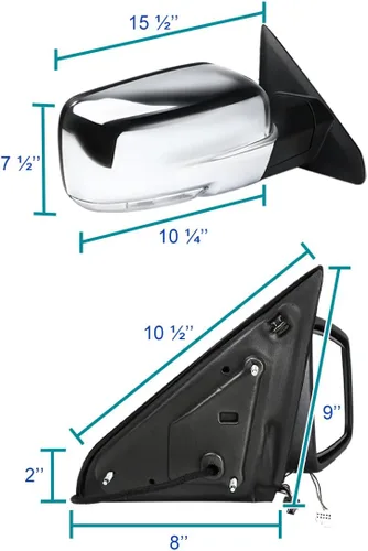 Vista 3 de Spec-D Tuning Espejo lateral derecho del pasajero plegable cromado con señal LED, compatible con Dodge Ram 1500 2009-2012
