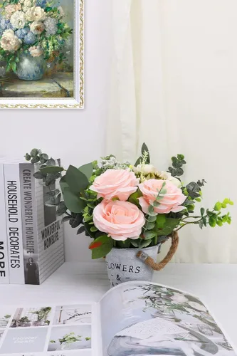 Vista 5 de LVEFIT 12 rosas artificiales de seda con tallo largo para bodas, despedidas de soltera, fiestas, decoración del hogar Blush