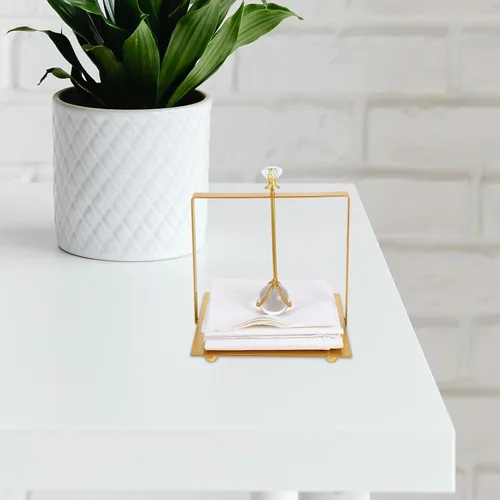 Vista 4 de Wakauto Metal Napkin Holder with Handle, Gold Rustic Paper Towel Stand for Dining Table and Kitchen, Farmhouse Style Decorative Flat Tissue Holder