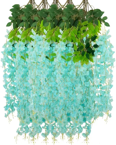 Vista 46 de Paquete de 5 guirnaldas de flores colgantes de glicina rosa, enredaderas de flores artificiales de 3.77 pies, glicinia falsa, guirnalda colgante