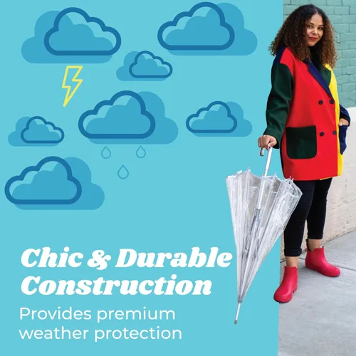 Vista 4 de Totes Adult Clear Bubble Umbrella with Dome Canopy and Lightweight Wind and Rain Protection