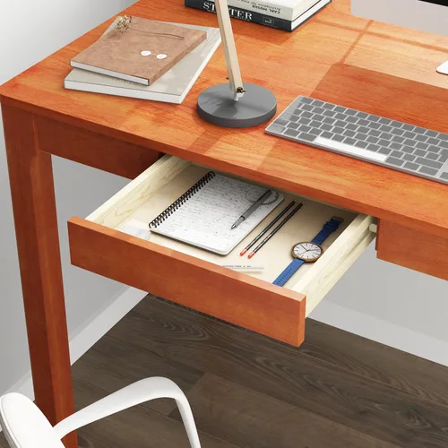 Vista 5 de FUFU&GAGA Escritorio de oficina de 47 pulgadas, escritorio rectangular para computadora con 2 cajones, patas de madera maciza, mesa de escritura