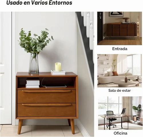 Vista 6 de HULALA HOME Mesa auxiliar con estación de carga, 2 cajones, bellota Acorn