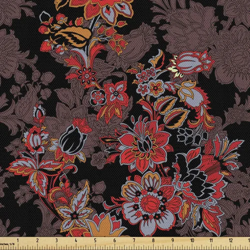 Vista 15 de Ambesonne The Yard - Tela floral clásica de Oriente Medio y estampado de cachemira, diseño nostálgico otomano, tela decorativa para tapicería y Azul