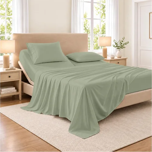 Vista 35 de SGI bedding Sábana Queen de 28 pulgadas con cabecera flexible y parte superior dividida, 100% algodón egipcio - 600 número de hilos, sábanas de 01