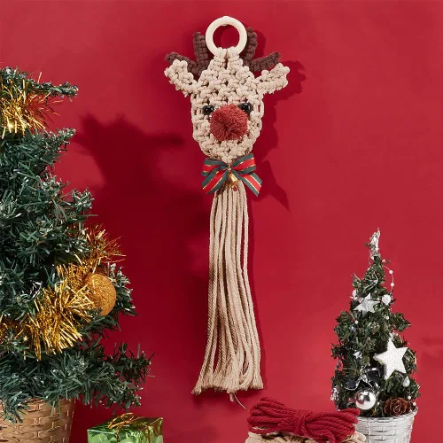 Vista 7 de ORIGACH Juego de 2 alces de macramé de Navidad, kit de adornos de Navidad fáciles de macramé, con instrucciones (idioma español no garantizado)