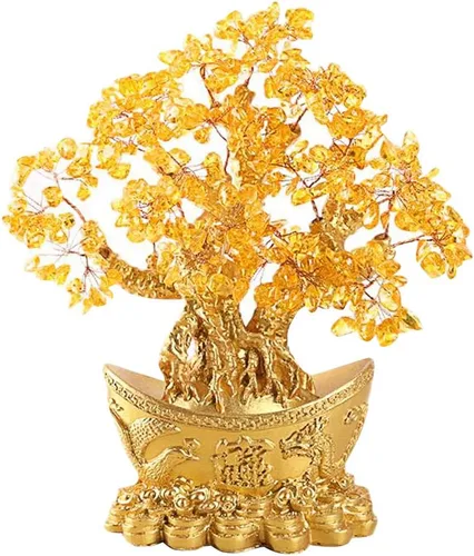 Vista 12 de Feng Shui HN130 - Árbol de dinero de cristal verde natural para la riqueza y la suerte