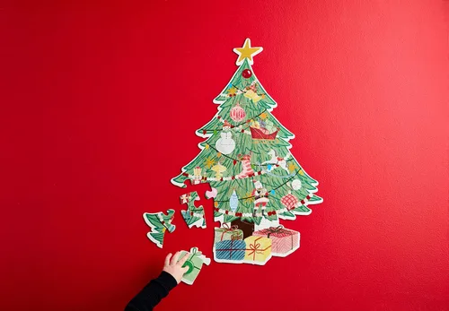 Vista 2 de Mud Pie Rompecabezas de árbol de Navidad jumbo para niños, 25 1/2 "x 22