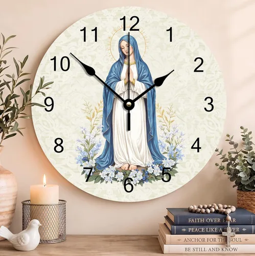 Vista 64 de Reloj de pared con versículo bíblico, con cita religiosa, reloj de madera, texto inspirador cristiano, reloj de madera rústico personalizado