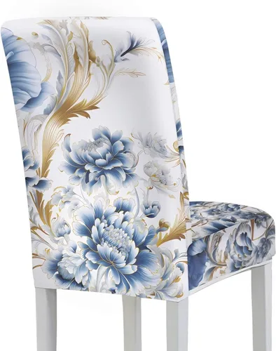 Vista 4 de Rnyleeg Juego de 1 fundas de asiento de comedor con estampado de flores azules para sillas de comedor, fundas protectoras suaves y lavables