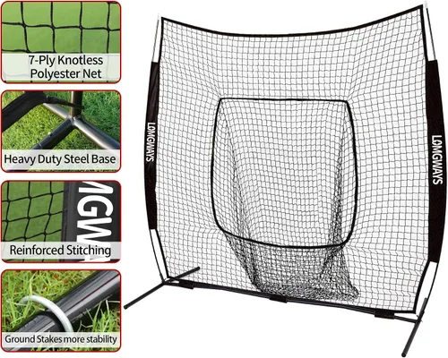 Vista 3 de 7x7ft/8x8ft Baseball Softball Net with Steel Frame for Batting, Hitting, Pitching, Portable Baseball Batting Net with Carry Bag, Great for All Levels