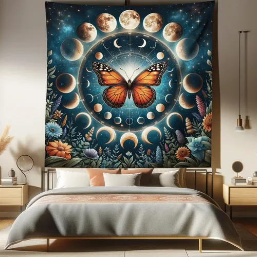 Vista 165 de Ambesonne Tapiz de hongos, atmósfera psicodélica, escena astral estrellada con motivos orientales trippy, decoración de tela para colgar en la pared
