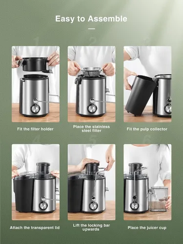 Vista 4 de Exprimidor, extractor de jugo, fácil de limpiar, máquina exprimidora de acero inoxidable con boca de 3 pulgadas de ancho, exprimidor centrífugo de 2