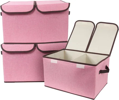 Vista 11 de Caja de almacenamiento plegable de tela, 16.5 x 11.8 x 9.8 pulgadas (largo x ancho x alto), con doble tapa y divisores, organizador grande