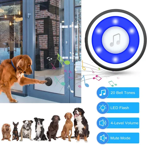 Vista 6 de MYPIN Timbre inalámbrico para perro, campanas de perro para entrenamiento de orinal IP65, impermeable, botón táctil, timbre de 1000 pies de largo