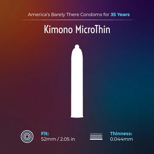 Vista 3 de Kimono MicroThin - Paquete de 12 preservativos de látex natural lubricado de alta calidad, más delgados, veganos, sin olor a látex, delgados