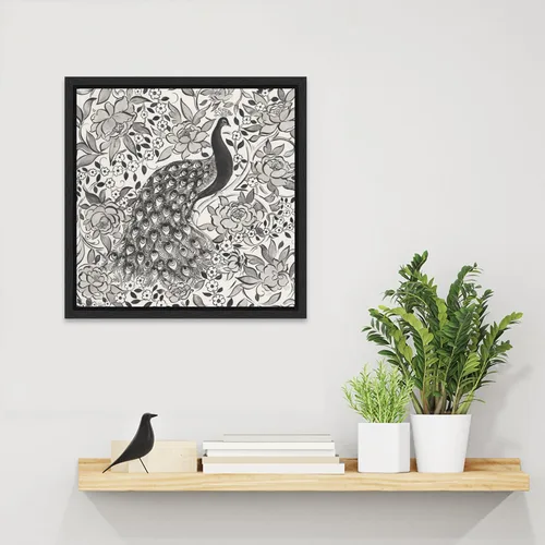 Vista 6 de Amanti Art Framed Canvas Wall Art 16x16 Peacock Garden III BW by Miranda Thomas, Framed Wall Art Canvas, Animals Artwork, Modern Decor, Small Poster