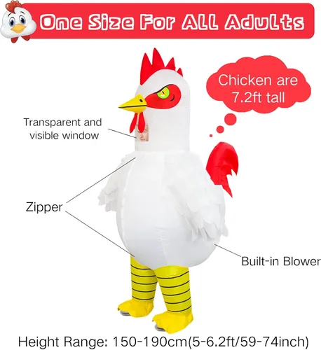 Vista 2 de ZIZWO Disfraz inflable de pollo para adultos, divertidos disfraces de Halloween de pollo inflable para hombres y mujeres, fiesta de cosplay