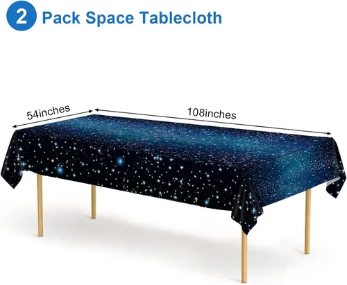 Vista 2 de Joyberg Paquete de 2 manteles espaciales, mantel de plástico con estampado de galaxia, cielo estrellado, impermeable, a prueba de aceite, mantel
