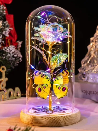 Vista 10 de Beferr Regalos de cumpleaños para mujeres, rosa de cristal de galaxia, flores preservadas para siempre, rosa iluminada en cúpula de cristal, Día