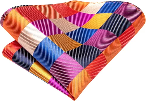 Vista 81 de Hi-Tie Corbata clásica de cachemira para hombre con pañuelo y gemelos a cuadros